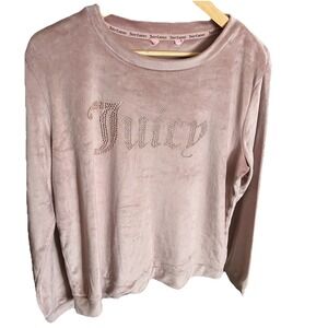 Juicy Couture Blush Pink Velour Bling Top Sleep Shirt Sz L Cozy Loungewear Y2K‎